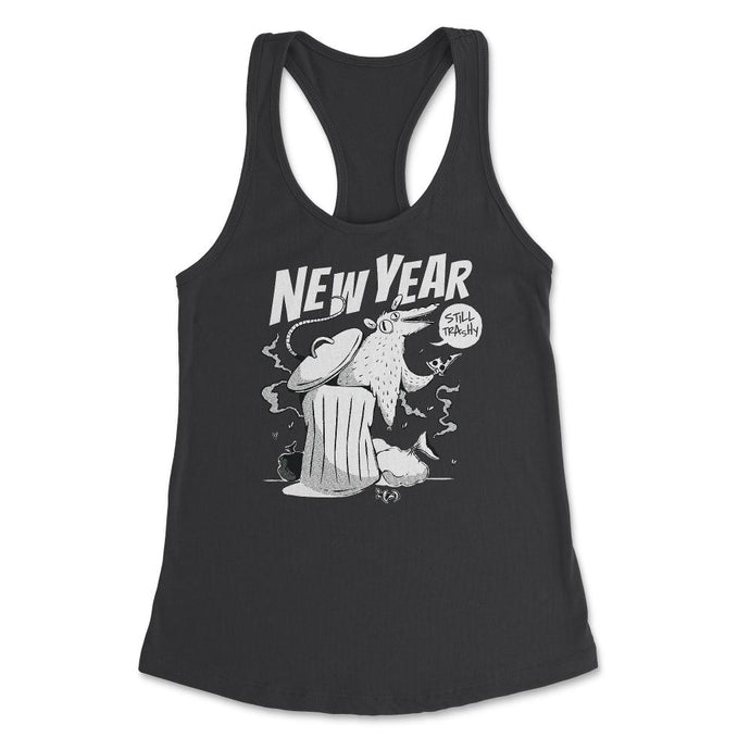 Anti-New Year Opossum Funny Possum In Trash Eating Pizza Print (Front - Black