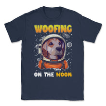 Load image into Gallery viewer, Beagle Astronaut Woofing On The Moon Beagle Puppy Print (Front Print) - Navy
