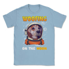 Load image into Gallery viewer, Beagle Astronaut Woofing On The Moon Beagle Puppy Print (Front Print) - Light Blue
