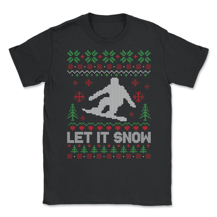 Let It Snow Snowboarding Ugly Christmas Graphic Style Design (Front - Black
