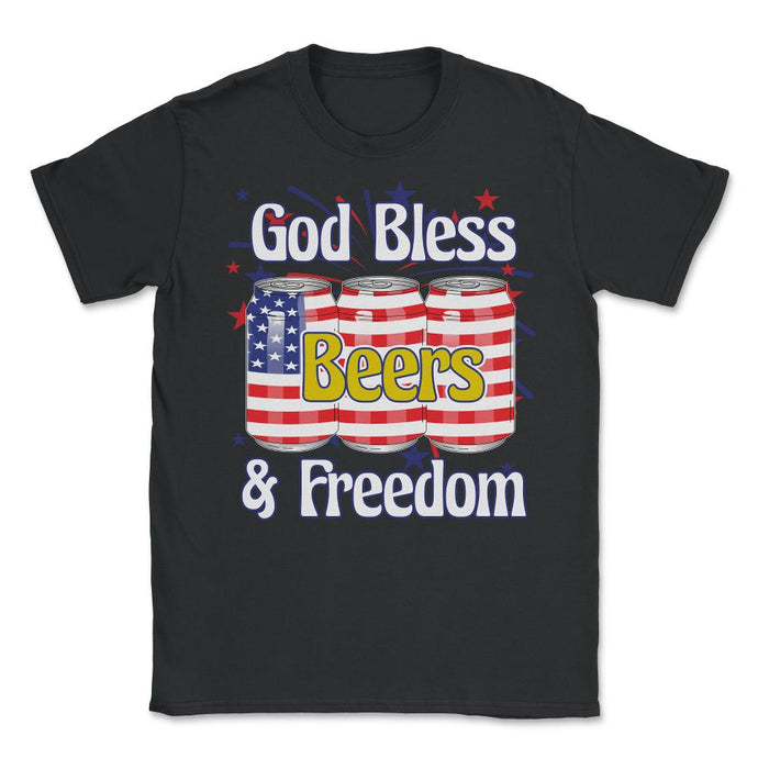 God Bless Beer & Freedom Funny 4th Of July Patriotic Print (Front - Black