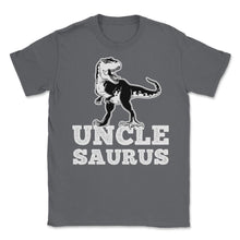 Load image into Gallery viewer, Funny Uncle Saurus T-Rex Dinosaur Lover Nephew Niece Design (Front - Smoke Grey
