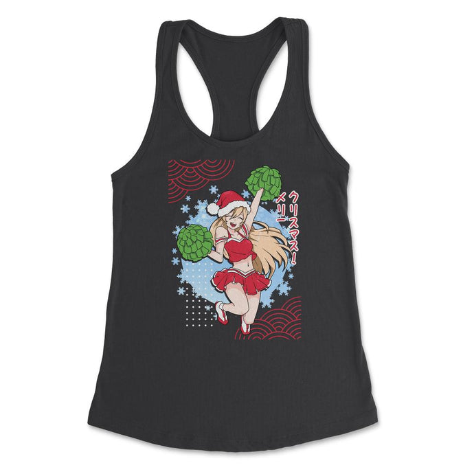 Cheerleader Anime Christmas Santa Girl With Pom Poms Funny Product ( - Black
