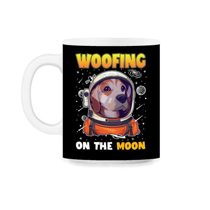 Beagle Astronaut Woofing on the Moon Beagle Puppy print 11oz Mug - Black on White