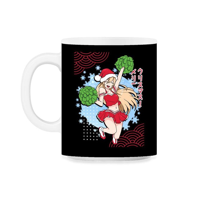 Cheerleader Anime Christmas Santa Girl with Pom Poms Funny product - Black on White