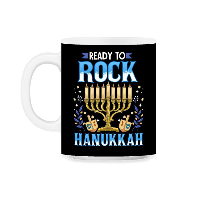 Ready To Rock Hanukkah Jewish Hanukah Holiday print 11oz Mug - Black on White