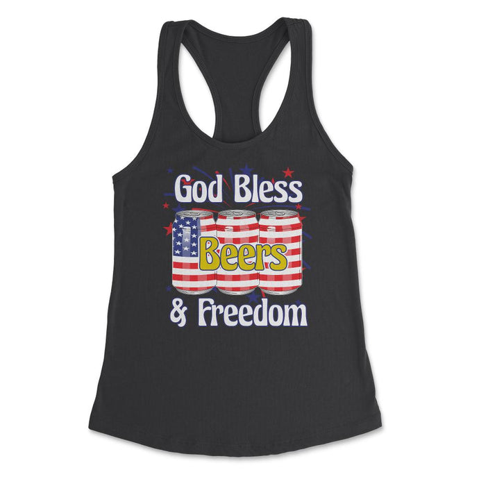 God Bless Beer & Freedom Funny 4th Of July Patriotic Print (Front - Black