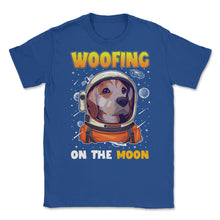 Load image into Gallery viewer, Beagle Astronaut Woofing On The Moon Beagle Puppy Print (Front Print) - Royal Blue
