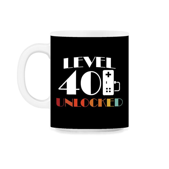 Funny 40th Birthday Gamer Level 40 Unlocked Vintage Style print 11oz - Black on White