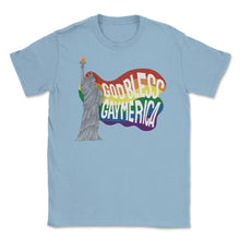 Load image into Gallery viewer, God Bless Gaymerica Statue Of Liberty Rainbow Pride Flag Design ( - Light Blue
