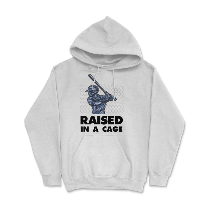 Funny Baseball Batter Hitter Raised In A Cage Sporty Humor Graphic ( - White
