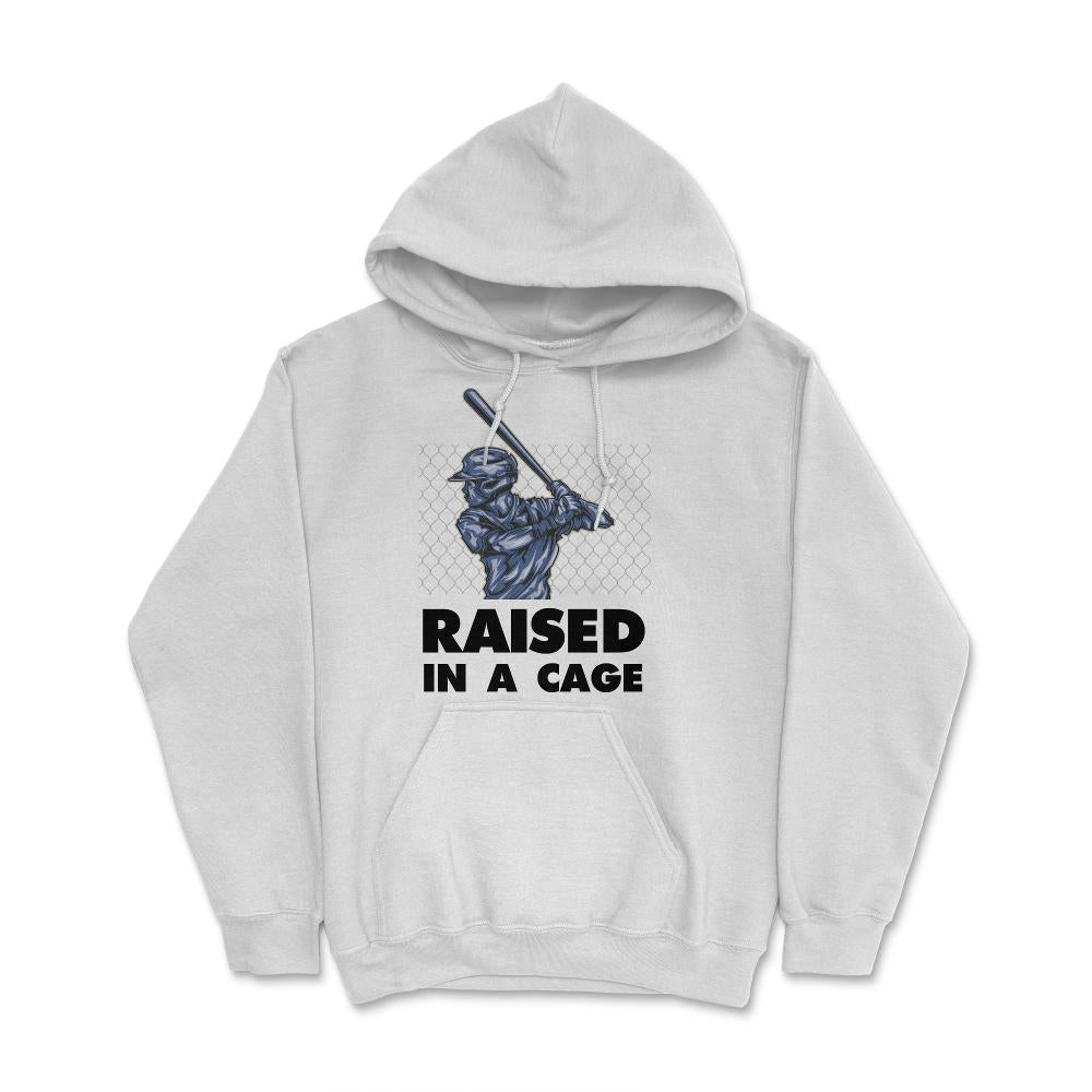 Funny Baseball Batter Hitter Raised In A Cage Sporty Humor Graphic ( - White