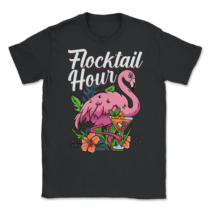 Flamingo Flocktail Hour Funny Flamingo Lover Pun Design (Front Print) - Black