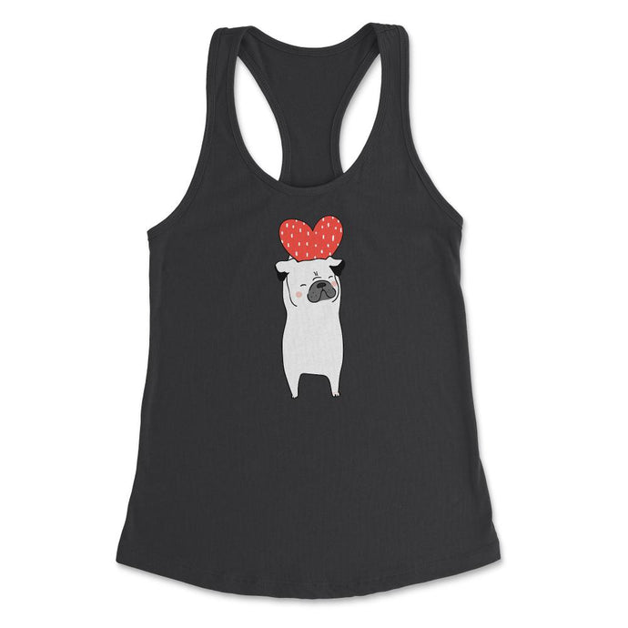 Dog With Heart Happy Valentine Funny Gift Print (Front Print) Women's - Black
