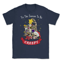 Load image into Gallery viewer, Tis The Reason To Be Creepy Funny Christmas Skeleton Tree Graphic ( - Navy
