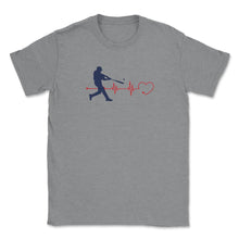 Load image into Gallery viewer, Baseball Lover Heartbeat Pitcher Batter Catcher Funny Graphic (Front - Grey Heather
