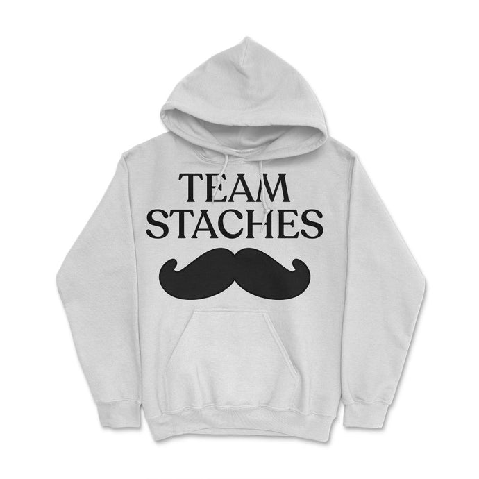Funny Gender Reveal Announcement Team Staches Baby Boy Graphic (Front - White