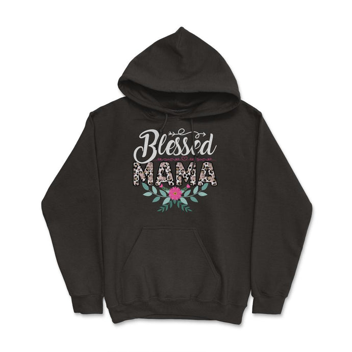 Blessed Mama Women’s Leopard Pattern Mother's Day Quote Design (Front - Hoodie - Black