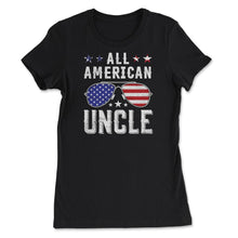 Load image into Gallery viewer, All American Uncle Patriotic USA Flag Grunge Style Print (Front Print) - Women&#39;s Tee - Black
