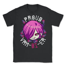 Load image into Gallery viewer, Proud Vam-Bi-Er Pastel Goth Bisexual Vampire Pun Graphic (Front Print) - Unisex T-Shirt - Black
