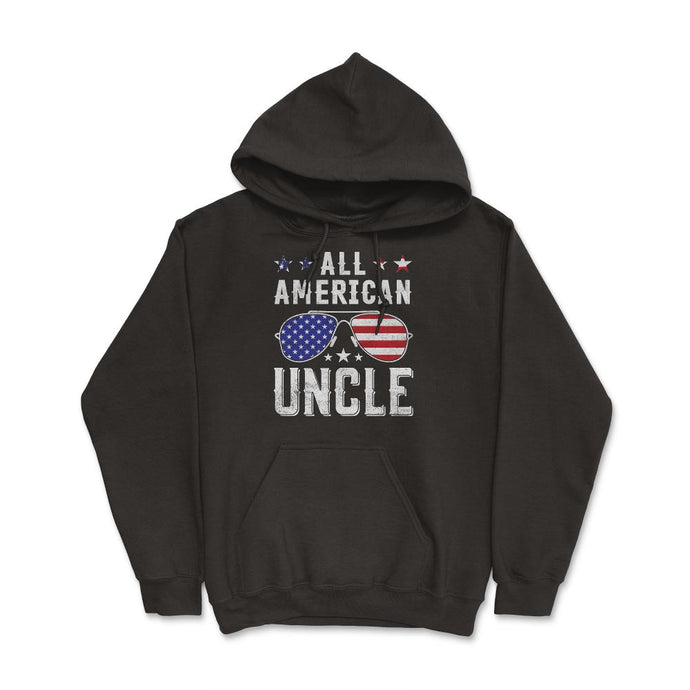All American Uncle Patriotic USA Flag Grunge Style Print (Front Print) - Hoodie - Black