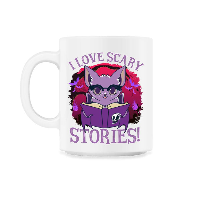 Cute Bat Kawaii Style Reading Horror Stories design 11oz Mug - White