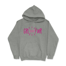 Load image into Gallery viewer, GRL PWR T-Shirt Feminist Shirt  (Front Print) Hoodie - Grey Heather
