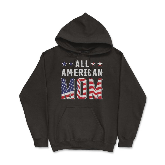 All American Mom Patriotic USA Flag Grunge Style Graphic (Front Print) - Hoodie - Black