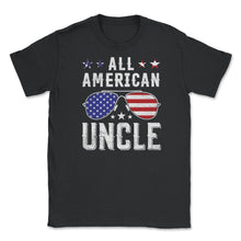 Load image into Gallery viewer, All American Uncle Patriotic USA Flag Grunge Style Print (Front Print) - Unisex T-Shirt - Black
