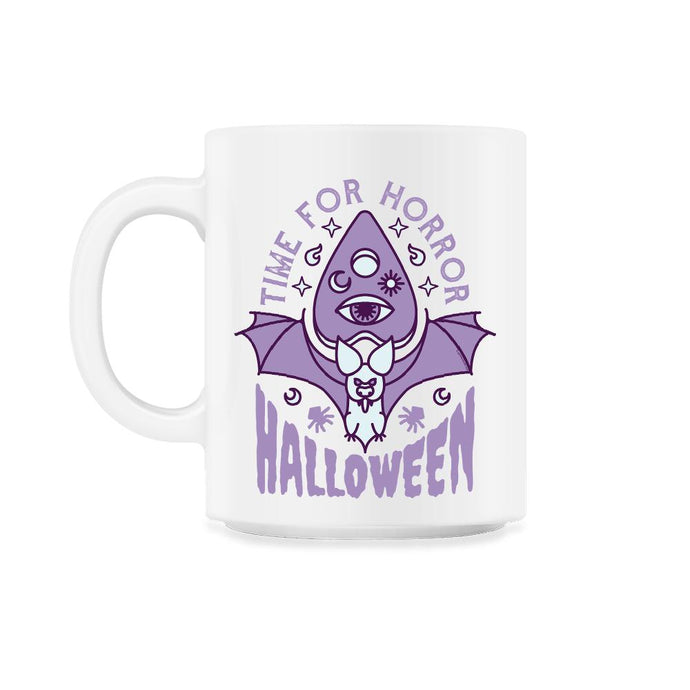 Time for Horror Funny Halloween Bat, Spiders & Stars graphic 11oz Mug - White