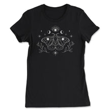 Load image into Gallery viewer, Witchy Celestial Lunar Moth Witchy Aesthetic Artsy Design (Front - Women&#39;s Tee - Black
