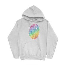 Load image into Gallery viewer, Is In My DNA Rainbow Flag Gay Pride Fingerprint Design Graphic (Front - White
