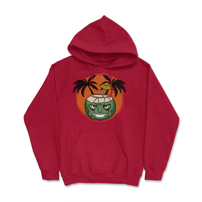 Hawaiian Halloween Coconut Face Jack O Lantern Scary Graphic (Front - Hoodie - Red